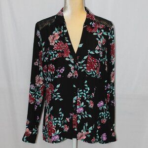 Candies Floral Button-up V-Neck Blouse